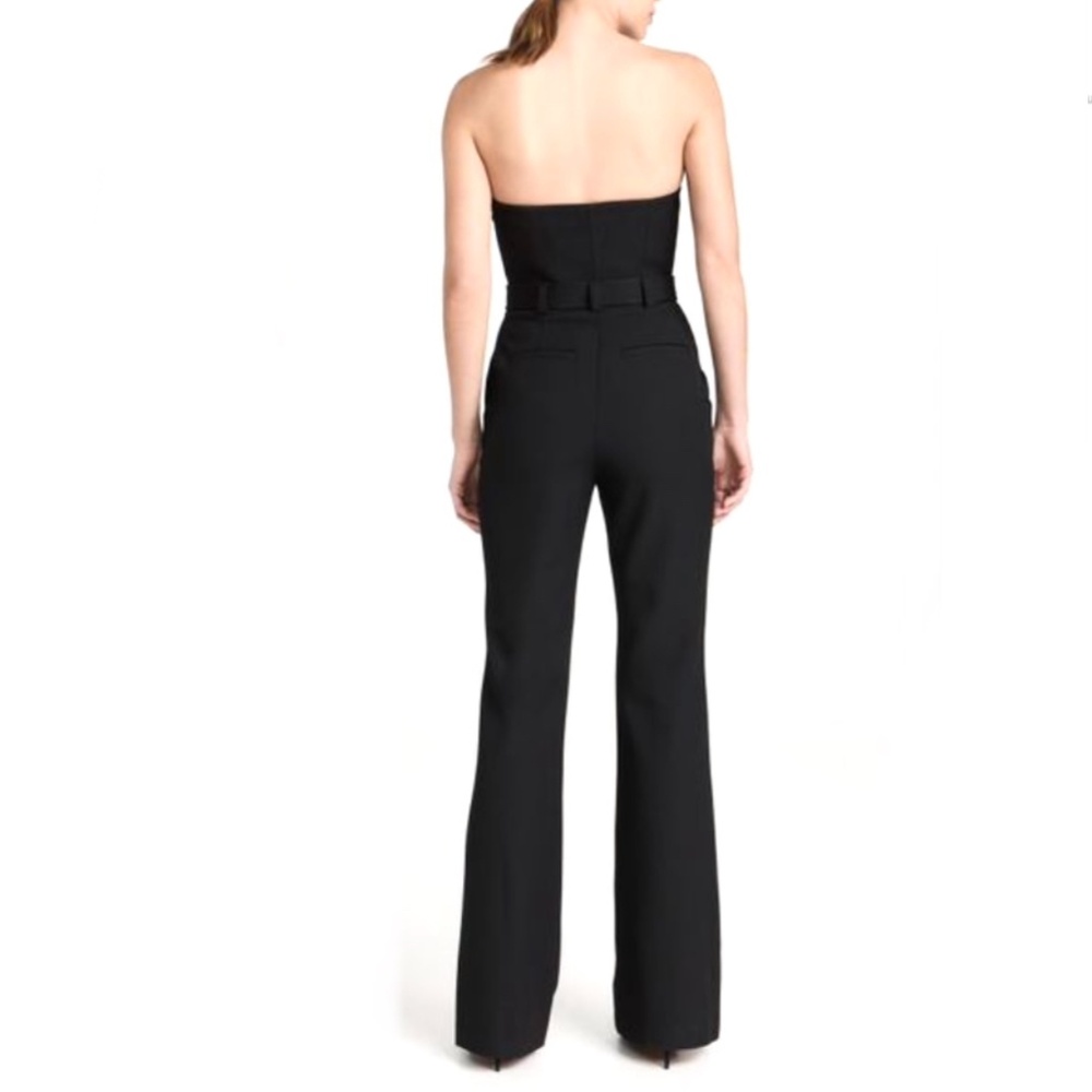 ALC Strapless Apron Front Black Tailored Belted Widish Leg Jumpsuit - Picture 2 of 16